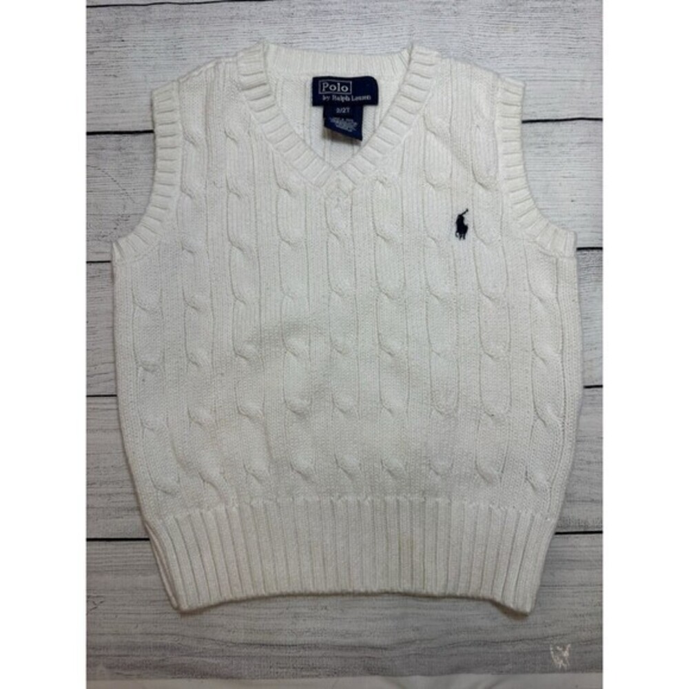 Ralph Lauren Polo Vest Boys  Cable Knit V Neck Casual Sleeveless Size 2T